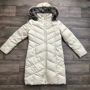 Lands End Hooded Coat filled with down/feather Parka Womens Sz S off white ivory